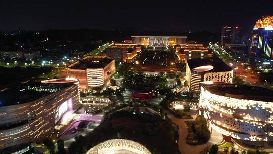 泉州市政府泉州图书馆夜景航拍泉州东海夜景