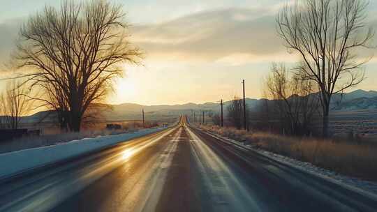 公路日出 公路 公路雪景 黄昏公路