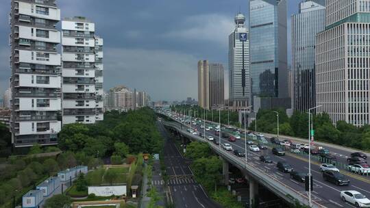 航拍杭州城市主城区