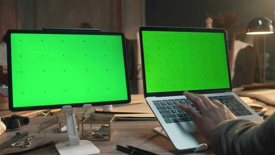 时尚工作室，笔记本电脑，绿屏，电脑