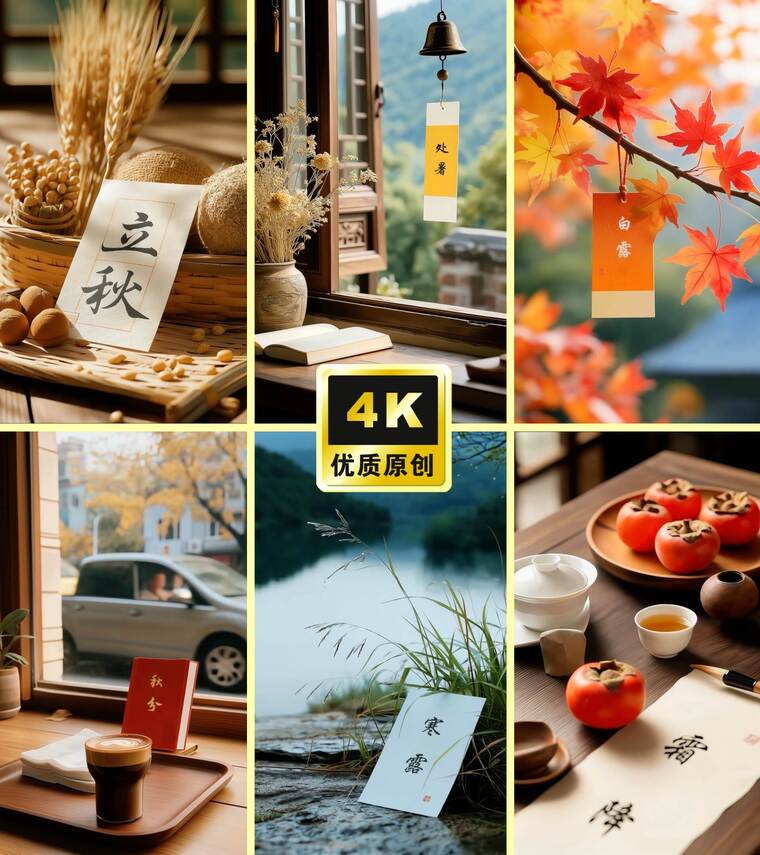 立秋节气处暑白露秋分寒露霜降秋天风景竖版