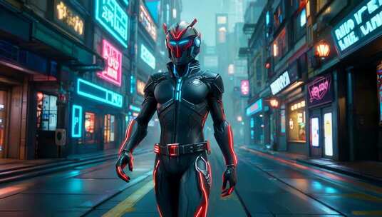 赛博朋克风城市街道机器人