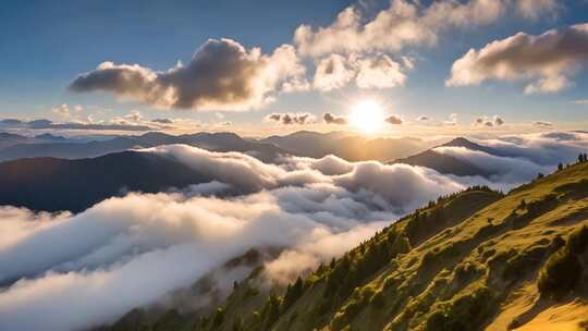 山峦云海日出全景