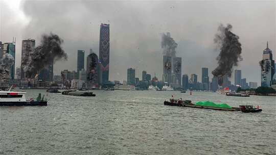 中国上海遭受袭击，建筑物被毁插图