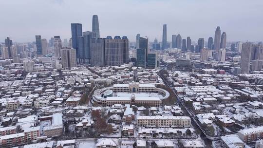 天津五大道民园雪景航拍视频素材模板下载