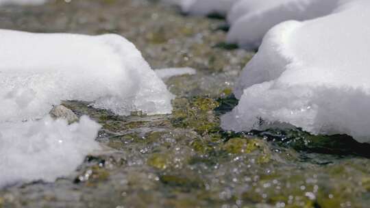 春天被雪覆盖的河流河水