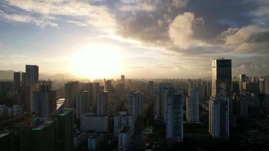 浙江温州城市清晨航拍