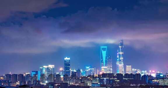 上海城市天际线长焦夜景延时