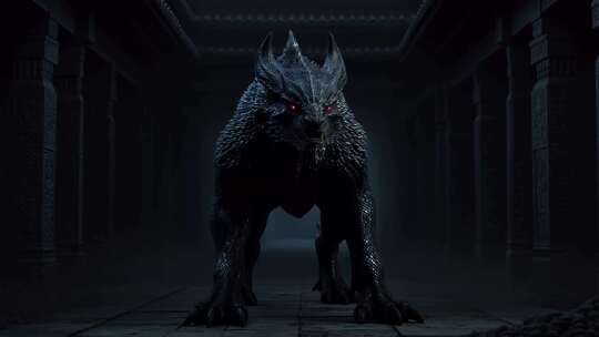暗黑场景中的魔幻狼素材