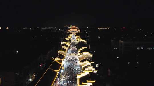 航拍湖北襄阳古城襄阳北街夜景视频素材模板下载