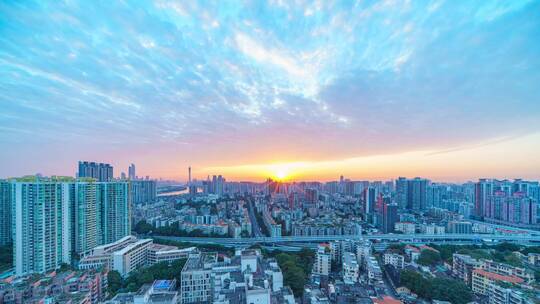 广州城市建筑群与日出朝霞云海延时风光