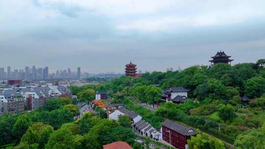 武汉黄鹤楼航拍湖北武昌区地标建筑城市风景