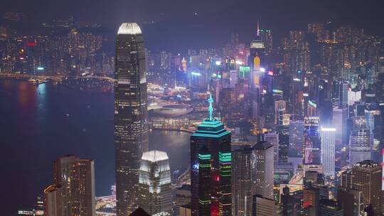 香港城市夜景航拍大景