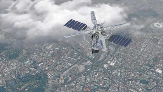 4K-卫星飞过城市上空视频素材模板下载