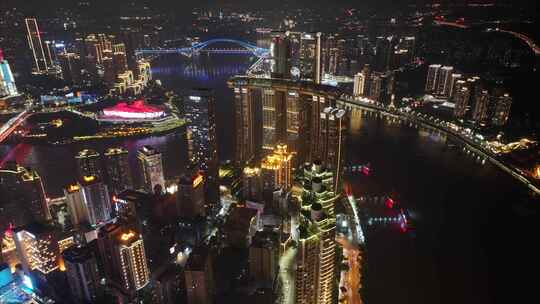 重庆朝天门中心渝中区航拍延时夜景城市风景