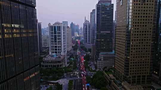 航拍上海陆家嘴高金融中心密集高楼群夜景