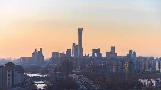 北京国贸城市天际线日落日转夜大气延时