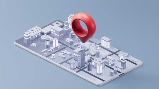 手机上的城市定位与导航概念三维渲染
