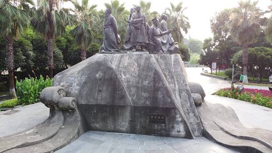 湖南衡阳历史名人雕像衡阳石鼓广场航拍