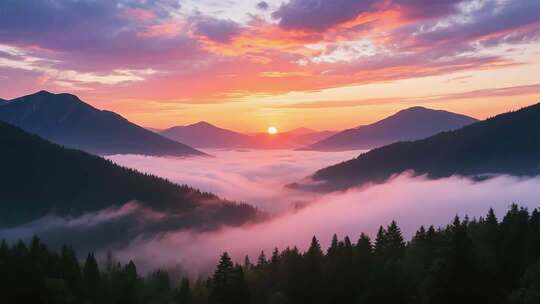 山间日出森林云雾美景