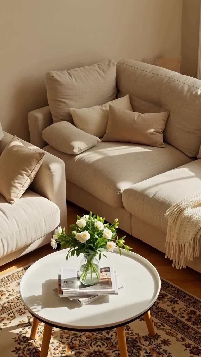室内米色沙发茶几布置素材