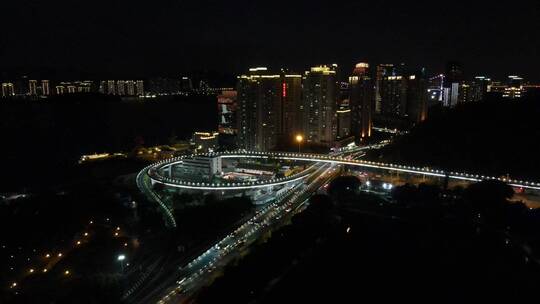 航拍福建厦门城市夜景交通高架桥