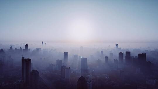 上海静安区平流雾清晨航拍