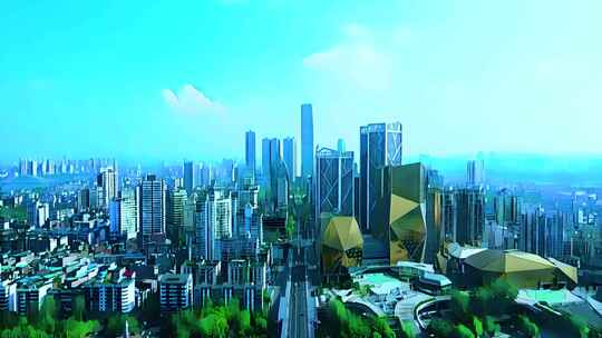 漫画卡通动漫风格广西柳州城市高楼建筑群视频素材模板下载