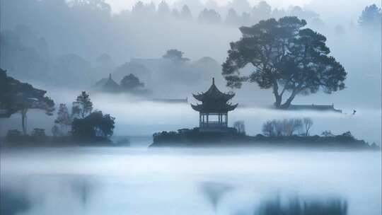 水墨中国风山水-云雾缭绕美景