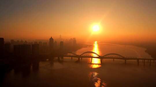 哈尔滨夕阳大桥视频素材模板下载
