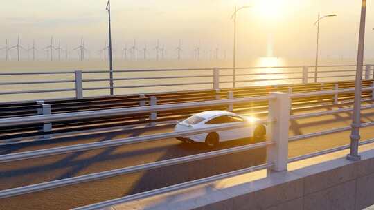 在港珠澳大桥上行驶的新能源汽车视频