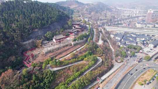 女皇故里四川省广元市皇泽寺景区白昼航拍