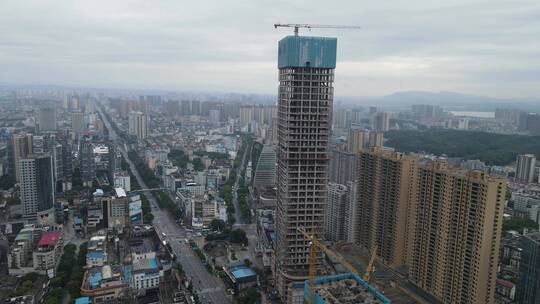 航拍湖南岳阳在建高楼