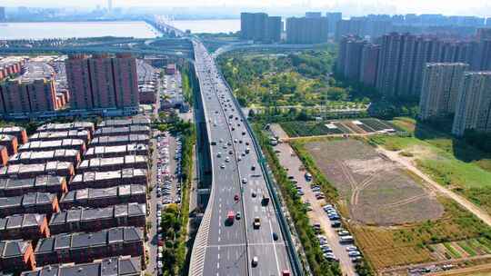 杭州钱塘新区汽车车流延时风景视频素材
