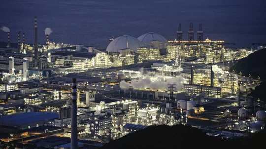 宁波化工厂石化厂工业区夜晚固定镜头合集