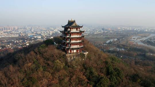 安徽省马鞍山市采石矶景区三台阁航拍风光