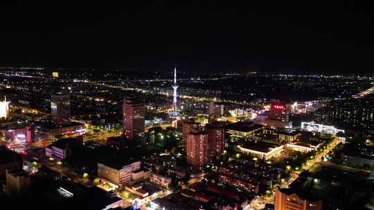 航拍山东东营城市夜景