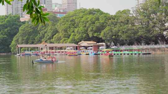 4K广州东山湖公园游艇