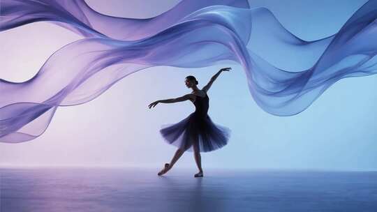 芭蕾舞舞者舞动飘逸绸带