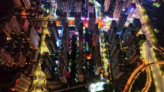 中国河南郑州城市居住区夜景航拍