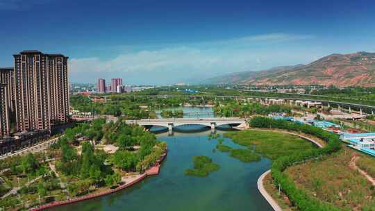 青海省西宁市北川河湿地公园4K航拍2视频素材模板下载