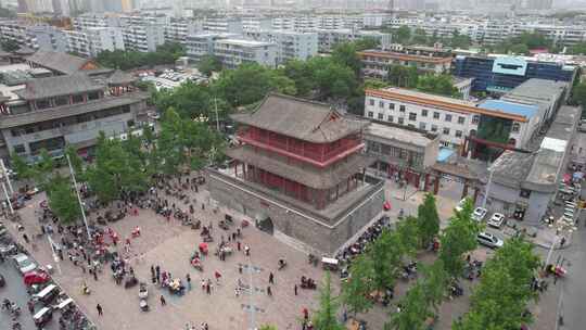 河北邢台城市风光步行街清风楼航拍