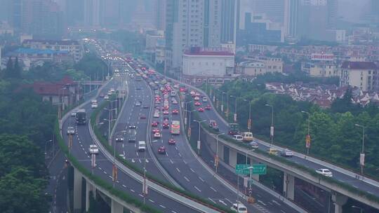 上海城市立交桥交通枢纽车流立体交通视频素材模板下载