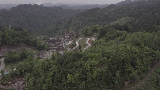 航拍湖南湘西美丽乡村大山深处树林环保