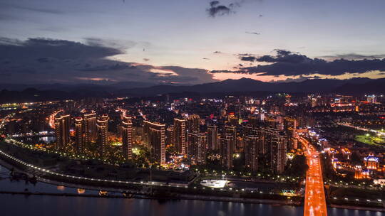 丽水城东夜景航拍延时