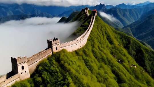 中国长城山间云雾环绕景观