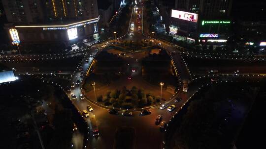 航拍湖南岳阳交通夜景