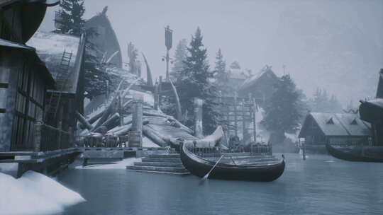 冬季的古代港口