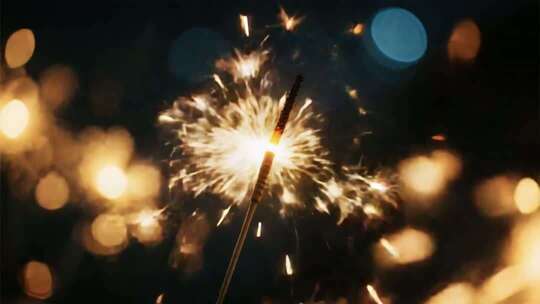 夜空闪烁烟花棒营造庆祝氛围