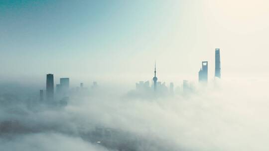 上海清晨平流雾航拍